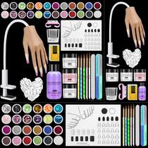 Mão de silicone para prática de unhas com kit de unhas de acrílico + Acces.
