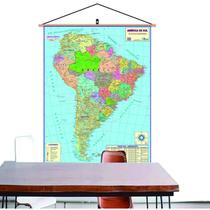 Mapa América Do Sul Banner Moldura Laminado Pendurar 120x90 Com Cordinha para Pendurar