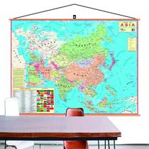 Mapa Ásia Banner Moldura Laminado Grande 120x90cm