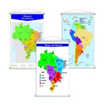 Mapa Brasil + Biomas + América Do Sul Kit 3 Banners 80X50Cm