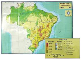 Mapa Brasil Físico Regional C/ Hipsometria e Batimetria Escolar Grande 120x90CM Atualizado