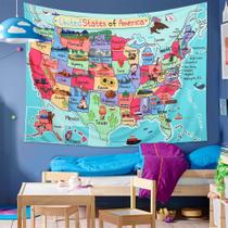 Mapa de tapeçaria para pendurar na parede dos Estados Unidos para quarto de crianças 100x150cm