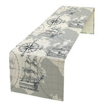 Mapa de veleiro náutico Table Runner XBDDZSW 33x178cm de linho Mapa de veleiro náutico Table Runner XBDDZSW 33x178cm de linho