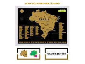 Mapa do Brasil com Moldura 50x70 cm Raspe Lugares Visitados