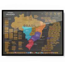 Mapa do Brasil de raspar 88x66 cm Unlocked Moldura + Vidro AR