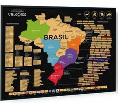 Mapa do Brasil de Raspar Unlocked - Médio - Com Moldura
