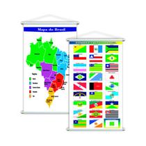 Mapa e Bandeiras dos Estados do Brasil Kit 2 Banners 80x50cm