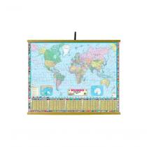 Mapa Educativo Sonho de Criança Mundo Político Plastificado 90x120cm com Moldura em Madeira