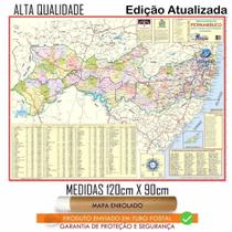 Mapa Estado De Pernambuco 120 x 90 cm Atualizado - Enrolado Tubo Postal - SPM