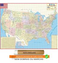 Mapa Estados Unidos America Eua 120cm X 90cm Enrolado Em Tubo - SPM