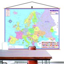 Mapa Europa Politico Banner Moldura Laminado Grande 120x90cm - SPM