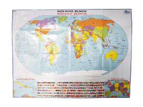 Mapa Mundi Bilíngue Político Escolar Divisão De Países e Capitais 120x90cm Edição Atualizada - Multimapas