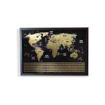 Mapa Mundi De Raspar Dourado Com Moldura Com Bandeiras 73x50