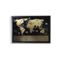 Mapa Mundi De Raspar Dourado Com Moldura Com Bandeiras 73X50