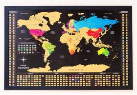 Mapa Mundi de Raspar Unlocked Grande 100x66 Com Moldura