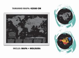 Mapa Mundi Raspadinha C/ Bandeiras 42x60 Com Moldura