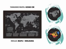 Mapa Mundi Raspadinha C/ Bandeiras 42x60 Com Moldura