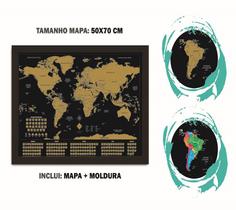 Mapa Mundi Raspadinha C/ Bandeiras 50x70 Com Moldura