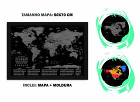 Mapa Mundi Raspadinha C/ Bandeiras 50x70 Com Moldura