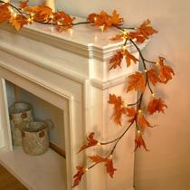 Maple Leaf Garland Fudios iluminado 6 pés com temporizador 24 LED branco quente