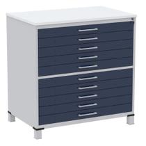 Mapoteca 10 Gavetas Pandin 120 cm (Larg) Inmetro Tampo MDP Branco Estrutura Aço Cinza Gavetas Azul