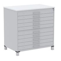 Mapoteca 10 Gavetas Pandin 120 cm (Larg) Inmetro Tampo MDP Branco Estrutura Aço Cinza Gavetas Cinza Mapoteca 10 Gavetas Pandin 120 cm (Larg) Inmetro Tampo MDP Branco Estrutura Aço Cinza Gavetas Cinza