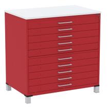 Mapoteca 10 Gavetas Pandin 120 cm (Larg) Inmetro Tampo MDP Branco Estrutura e Gaveta em Aço Vermelho Mapoteca 10 Gavetas Pandin 120 cm (Larg) Inmetro Tampo MDP Branco Estrutura e Gaveta em Aço Vermelho