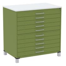 Mapoteca 10 Gavetas Pandin 120 cm (Larg) Inmetro Tampo MDP Branco Estrutura e Gavetas em Aço Verde