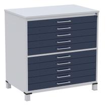 Mapoteca 10 Gavetas Pandin 120 cm (Larg) Inmetro Tampo MDP Cinza Estrutura Aço Cinza Gavetas Azul