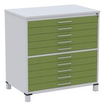 Mapoteca 10 Gavetas Pandin 120 cm (Larg) Inmetro Tampo MDP Cinza Estrutura Aço Cinza Gavetas Verdes