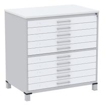 Mapoteca 10 Gavetas Pandin 120cm (Larg) Inmetro Tampo MDP Branco Estrutura Aço Cinza Gavetas Brancas