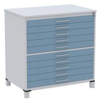 Mapoteca 10 Gavetas Pandin 120cm (Larg) Inmetro Tampo MDP Cinza Estrutura Aço Cinza Gaveta Azul Dali