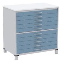 Mapoteca 10 Gavetas Pandin 120cm (Larg) Tampo MDP Branco Estrutura Aço Cinza Gaveta Azul Dali