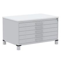 Mapoteca 5 Gavetas Pandin 120 cm (Larg) Inmetro Tampo MDP Branco Estrutura Aço Cinza Gavetas Cinza Mapoteca 5 Gavetas Pandin 120 cm (Larg) Inmetro Tampo MDP Branco Estrutura Aço Cinza Gavetas Cinza