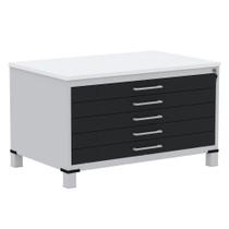 Mapoteca 5 Gavetas Pandin 120 cm (Larg) Inmetro Tampo MDP Branco Estrutura Aço Cinza Gavetas Pretas