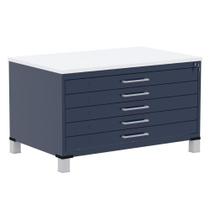 Mapoteca 5 Gavetas Pandin 120 cm (Larg) Inmetro Tampo MDP Branco Estrutura e Gavetas em Aço Azul