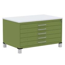Mapoteca 5 Gavetas Pandin 120 cm (Larg) Inmetro Tampo MDP Branco Estrutura e Gavetas em Aço Verde