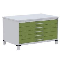 Mapoteca 5 Gavetas Pandin 120 cm (Larg) Inmetro Tampo MDP Cinza Estrutura Aço Cinza Gavetas Verdes
