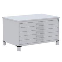 Mapoteca 5 Gavetas Pandin 120 cm (Larg) Inmetro Tampo MDP Cinza Estrutura e Gavetas em Aço Cinza