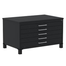 Mapoteca 5 Gavetas Pandin 120 cm (Larg) Inmetro Tampo MDP Preto Estrutura e Gavetas em Aço Preto