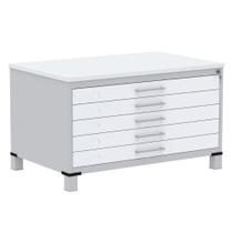 Mapoteca 5 Gavetas Pandin 120cm (Larg) Inmetro Tampo MDP Branco Estrutura Aço Cinza Gavetas Brancas