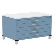 Mapoteca 5 Gavetas Pandin 120cm (Larg) Inmetro Tampo MDP Branco Estrutura e Gaveta em Aço Azul Dali