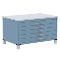 Mapoteca 5 Gavetas Pandin 120cm (Larg) Inmetro Tampo MDP Cinza Estrutura e Gavetas em Aço Azul Dali