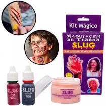 Maquiagem Halloween Atóxica Especial Kit Mágico Slug Faz Fácil Cortes Feridas Cicatriz Realistas em Alto Relevo