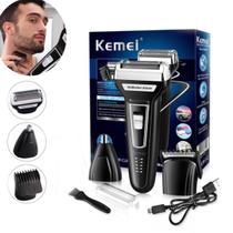 Máquina Barbear 3x1 Kemei Barba Nariz Cabelos Pelos Bivolt Recarregavel