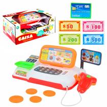 Máquina Caixa Registradora Eletrônica Infantil Com Bip Sonoro Luz Scanner Cartão E Moedinhas