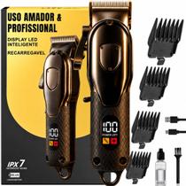Máquina Cortar Cabelo Aparar Barbeador Sem Fio Recarregável Lâminas Aço 4 Pentes Ajuste
