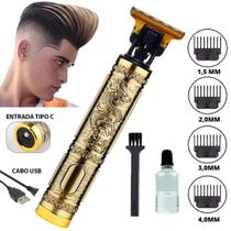 Maquina Cortar Cabelo e barbear Dragao Dourada Profissional Sem Fio Recarregável Dourado 127v Maquina Cortar Cabelo e barbear Dragao Dourada Profissional Sem Fio Recarregável Dourado 127v
