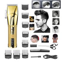 Máquina Cortar Cabelo Perfect Barber Portátil Aparador Eletrico KM5096 com Display digital