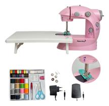 Máquina Costura Rosa Portátil Mesa Kit Linhas Agulhas Pedal 127/220v Máquina Costura Rosa Portátil Mesa Kit Linhas Agulhas Pedal 127/220v